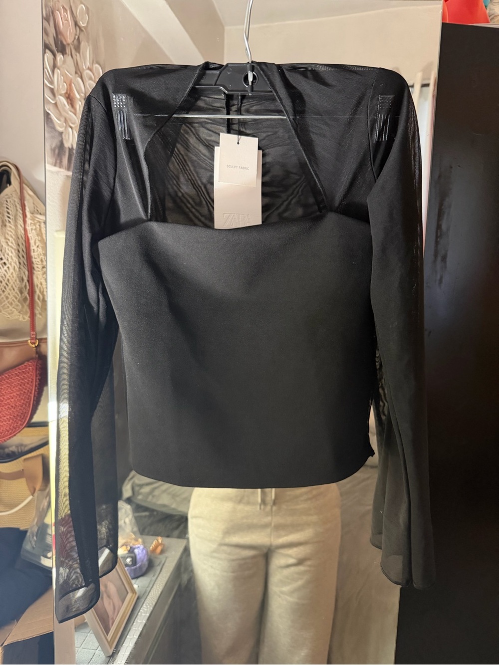 Fitted Combination Tulle Top - Black - Picture 5 of 7
